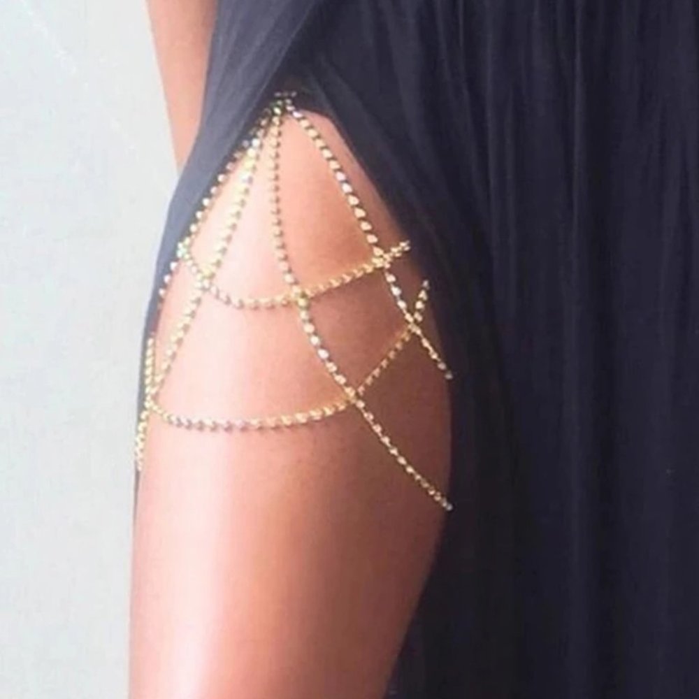 Rhinestone Multi Layered Crystal Leg Chain Thigh Chain Body Chain Body Jewelry - Picture 3 of 8
